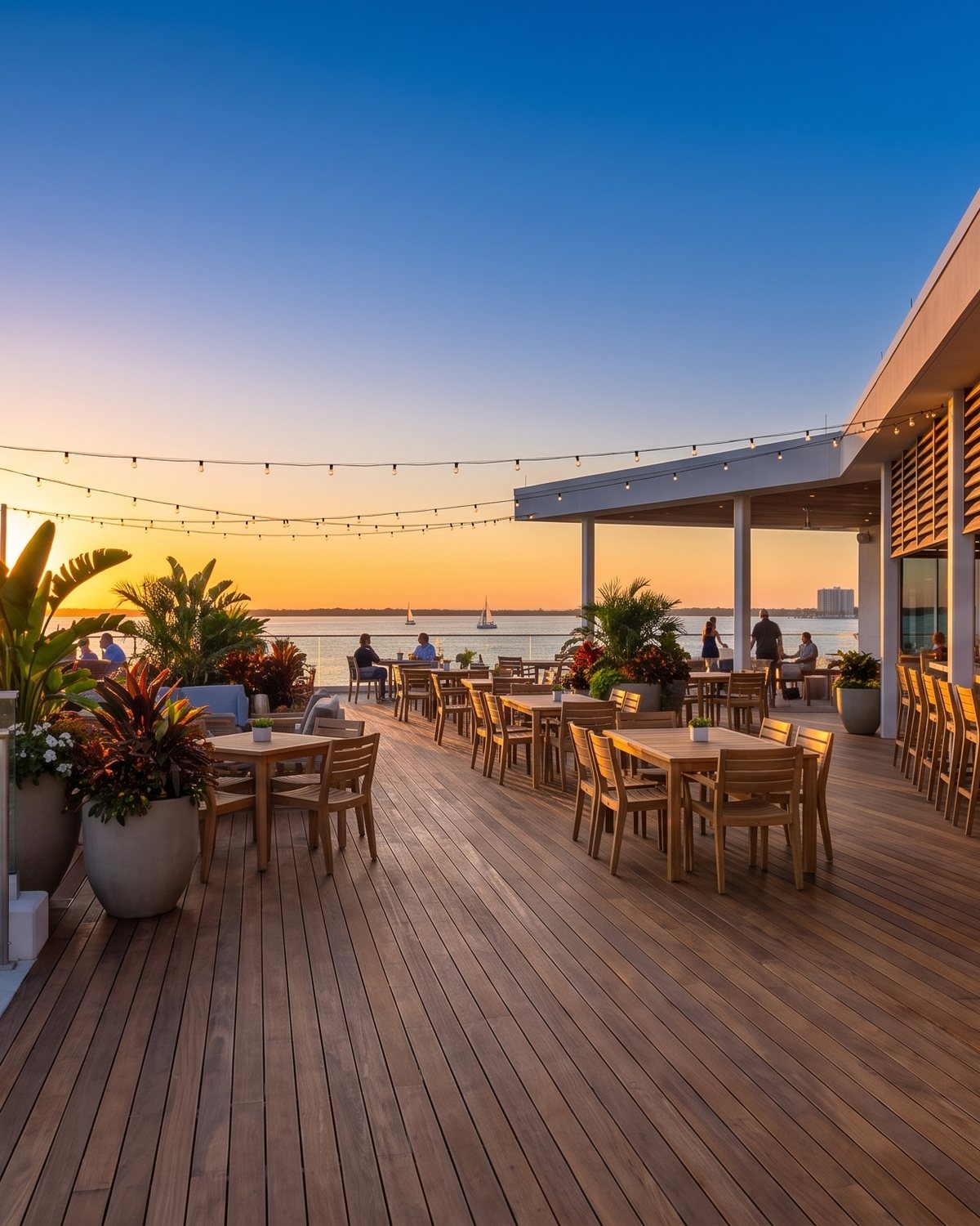 The rooftop terrace on the St. Pete Pier at sunset